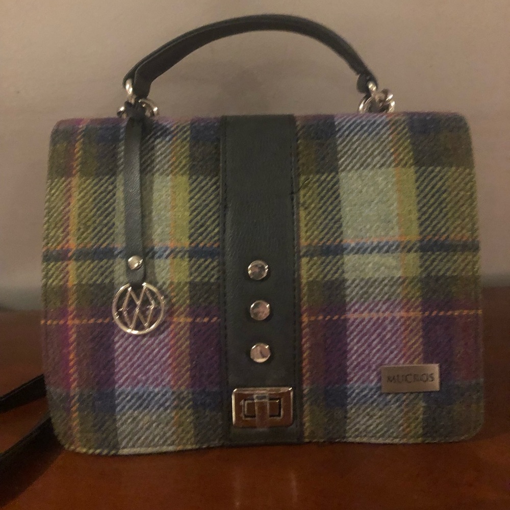 MUCUROS Plaid Top-Handle Satchel in Purple and Green